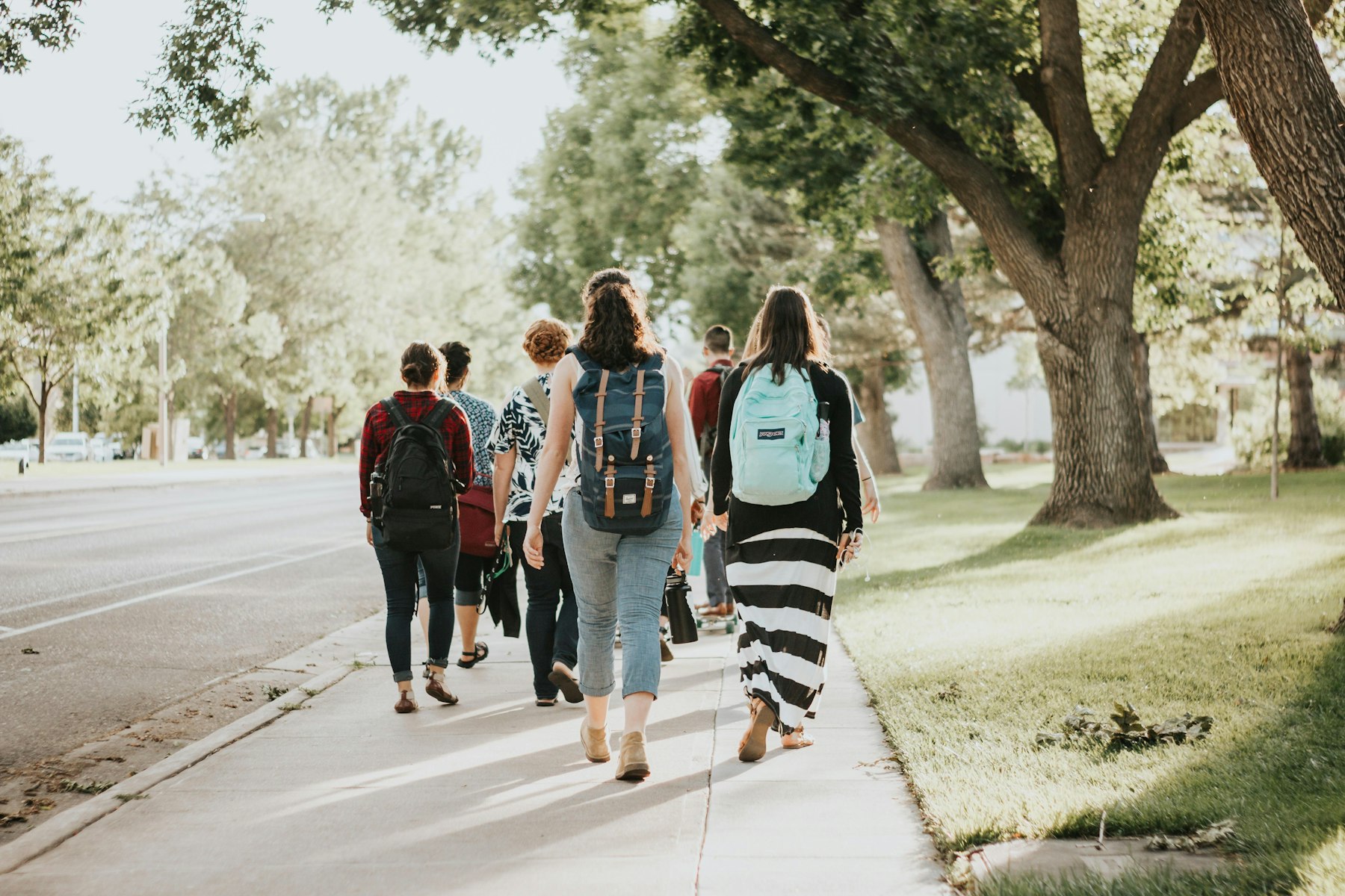 Students walking together on a campus path
